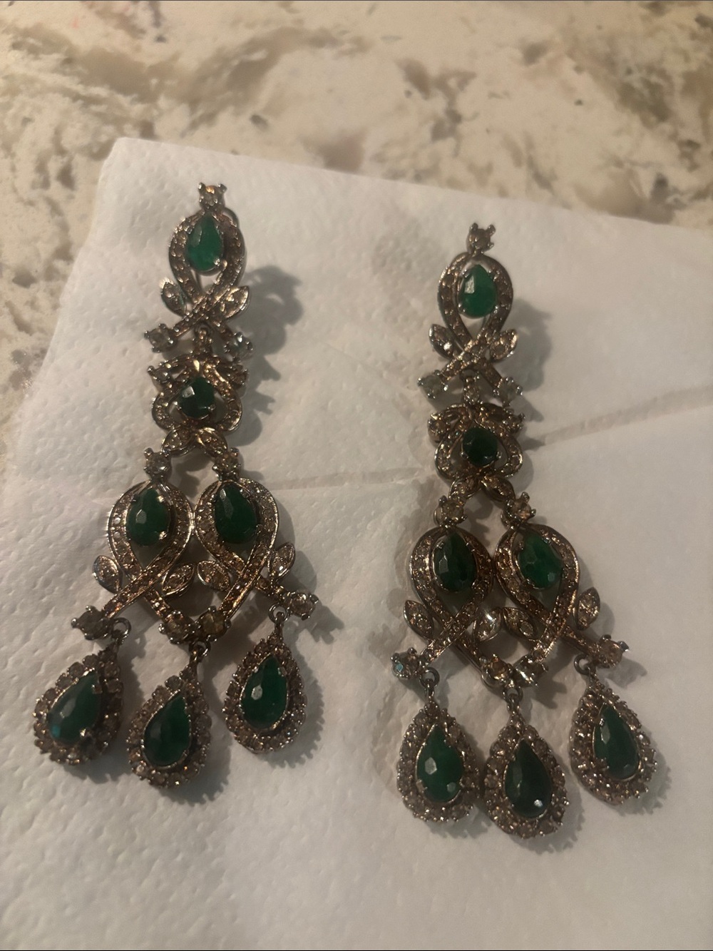 Elegant Green Teardrop Chandelier Earrings - Women Jewelry